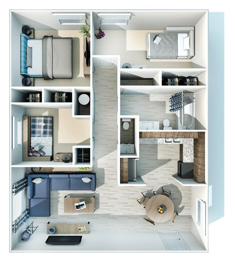 Floor plan for 3 beds, 1.5 baths, 990 sqft